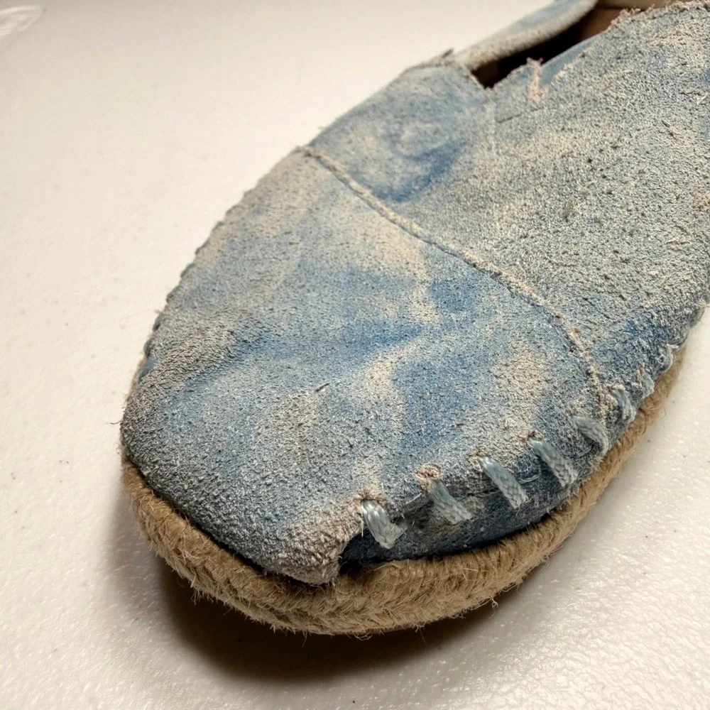 TOMS Alpargata Light Blue Acid Wash Suede Slip On Espadrille Flats Womens 7.5